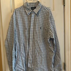 Ralph Lauren Blue and White Casual Button Down Shirt